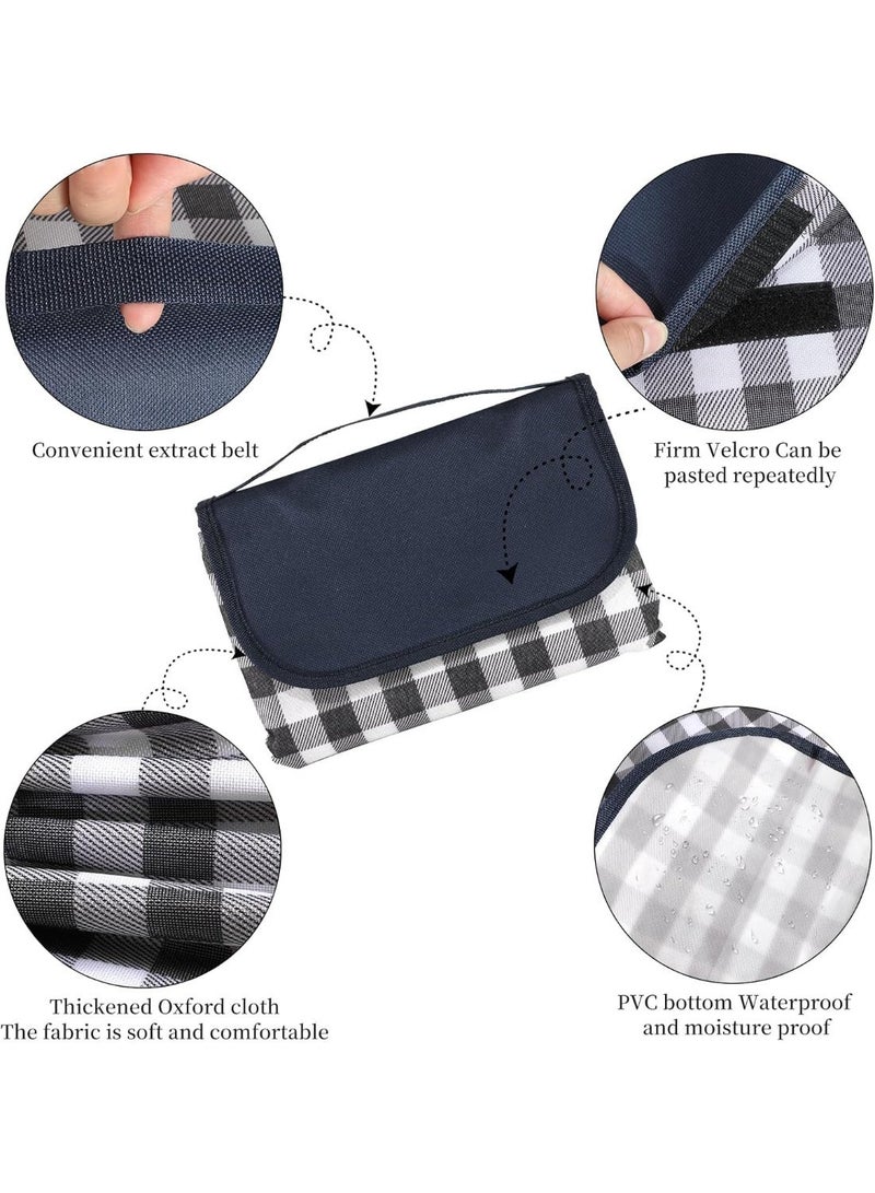 Cuken Outdoor Picnic Mat Picnic Blanket Waterproof Beach Rug 200x200cm Picnic Mat Washable Lightweight with Handle Blue Checkered for Hiking Travelling Outdoor Camping, Parks - Image 2